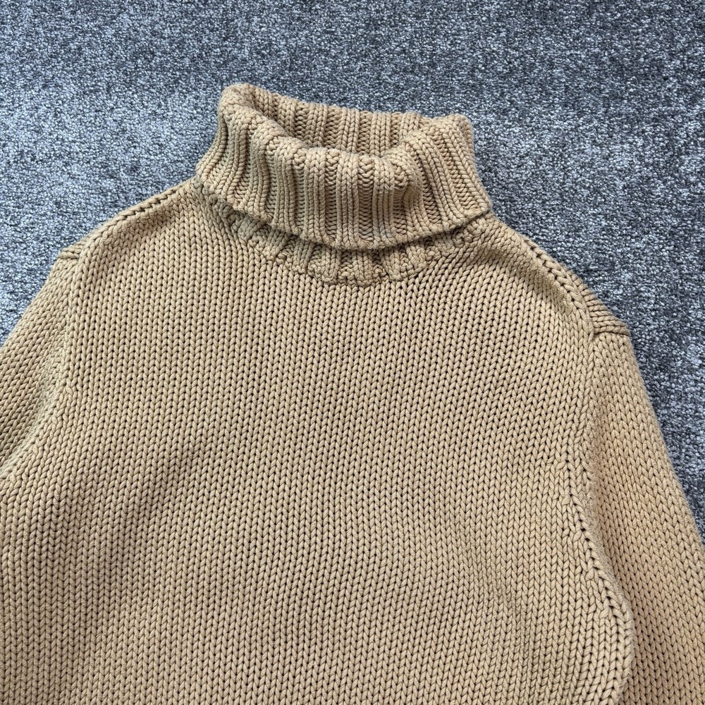 Vintage J.Crew Turtleneck Sweater Women's Medium Beige Chunky Knit Fisherman - Picture 3 of 8
